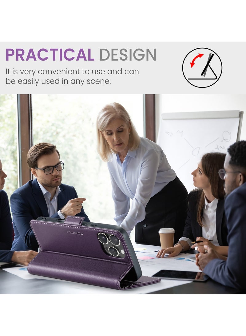 CaseMe Flip Wallet Case For iPhone 16 Pro RFID Blocking PU Leather Wallet Flip Folio Case with Card Holder Kickstand Shockproof Phone Cover - Purple - Image 5