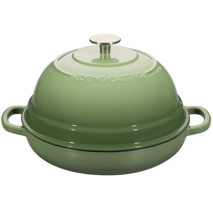 ENAMELED CAST IRON DUTCH OVEN POT WITH LID ROUND BREAD OVEN FOR HOMEMADE SOURDOUGH BREAD BAKING 6 QUART PISTACHIO GREEN