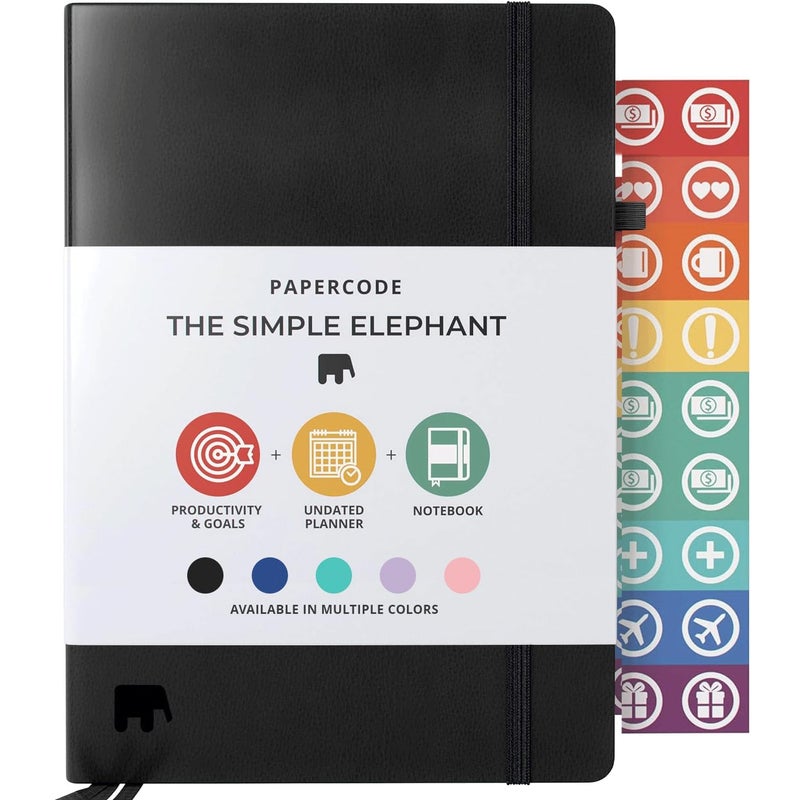 Papercode مخطط الفيل البسيط غير المؤرخ لعام 2024 - مخطط شهري، أسبوعي، يومي - مخطط أجندة جلدية مع صفحات غير قابلة للتسرب وحامل قلم - كتاب تقويم للكلية، العمل والأعمال - Image 1