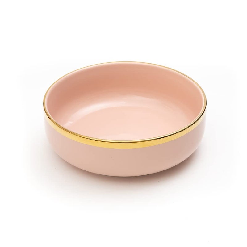 EZ Life Urbane Select Class Series Bowl-1 Piece - 8Inch Bowl - 1300 ml - Bone China-Glossy Baby Pink with Gold Lining-Matte Finish Serving Bowls Home Kitchen - Serveware - Image 3
