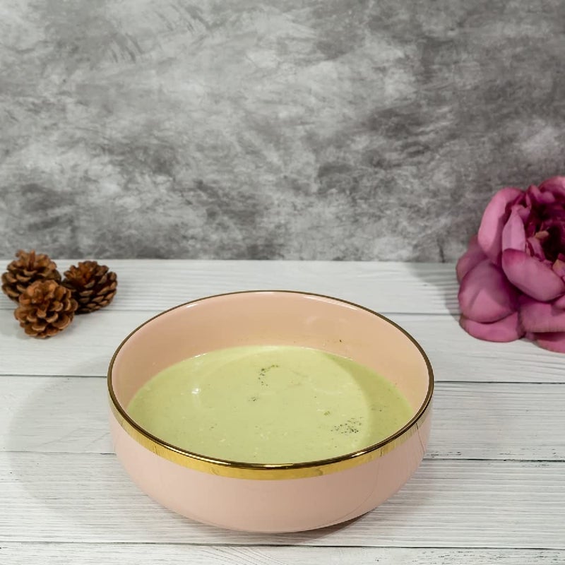 EZ Life Urbane Select Class Series Bowl-1 Piece - 8Inch Bowl - 1300 ml - Bone China-Glossy Baby Pink with Gold Lining-Matte Finish Serving Bowls Home Kitchen - Serveware - Image 2