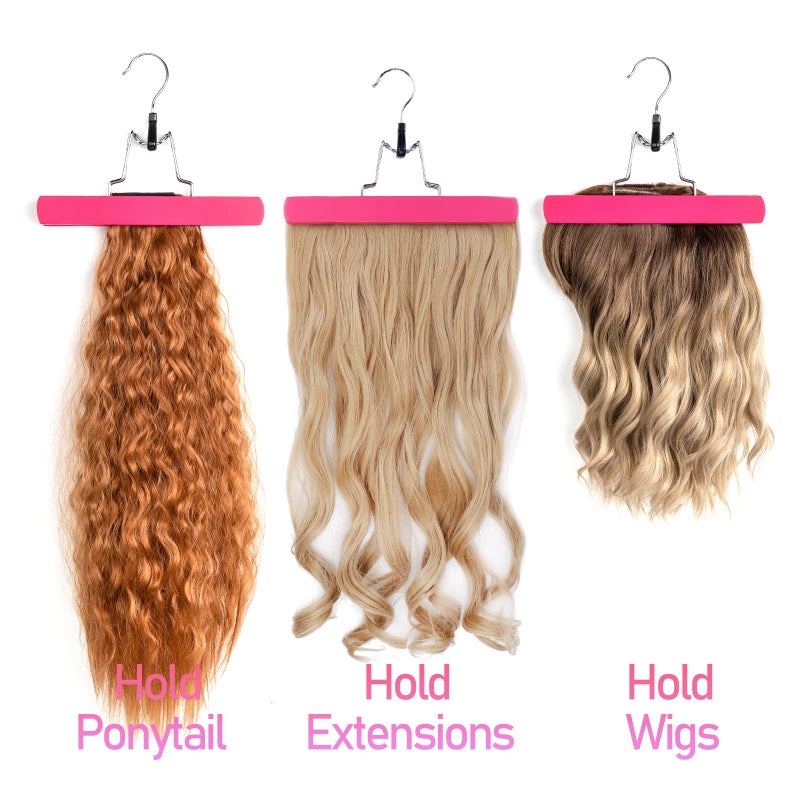 RJMBMUP 1 Pack Hair Extension Hanger with Storage Bag Wig Holder Storage Bag Bundles Hairpieces Ponytail Wig Carrier Case with Hanger for Store Style Hair Travel Pink Color - Image 2