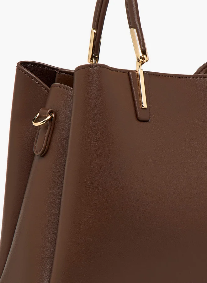 Flora Bella By Shoexpress Solid Tote Bag with Detachable Strap and Zip Closure