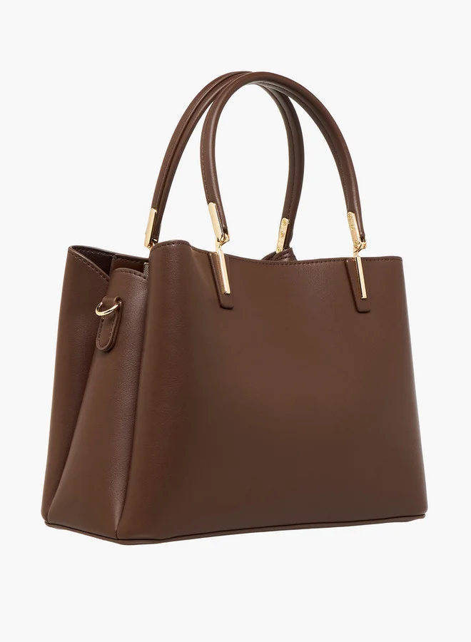 Flora Bella By Shoexpress Solid Tote Bag with Detachable Strap and Zip Closure