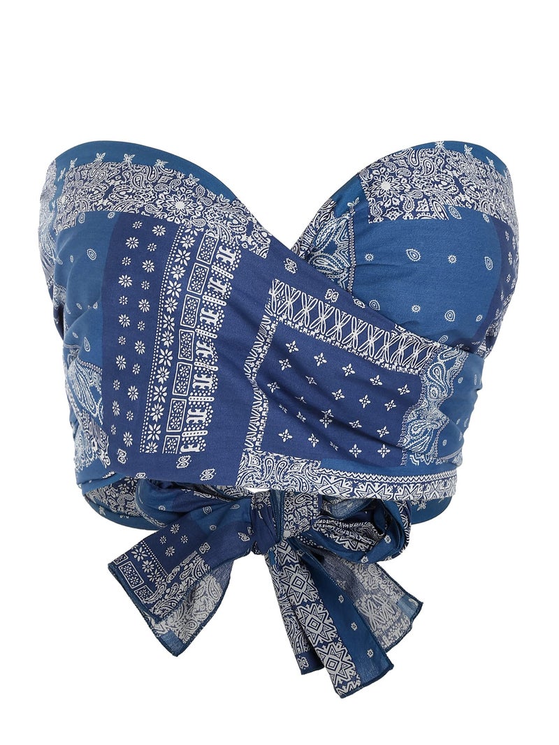 ZAFUL Women's Bohemian Bandana Top Criss Cross Sexy Tops Boho Halter Wrap Crop Top - Image 4
