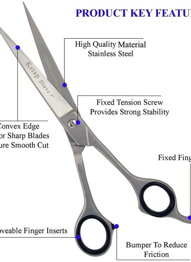 Krisp Shave - Professional Hair Cutting Scissors - Krisp Shave Japanese Stainless Steel Salon Barber Scissor (7 inch Inch) - Shears for Men's Beard Mustache Women Kids Pets Haircut All Purpose Shear, KSP-784 - Image 1