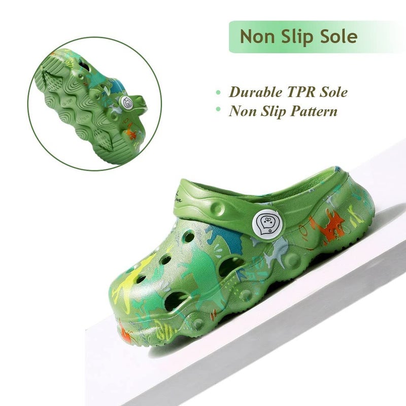 Fadezar Kids Cartoon Clogs Boys Girls Toddler Dinosaur Garden Shoes Slip On Beach Pool Shower Slide Sandals Green 7.5-8.5 Toddler - Image 5