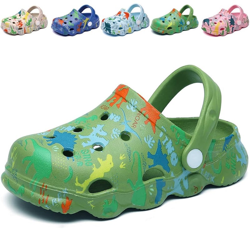 Fadezar Kids Cartoon Clogs Boys Girls Toddler Dinosaur Garden Shoes Slip On Beach Pool Shower Slide Sandals Green 7.5-8.5 Toddler - Image 1