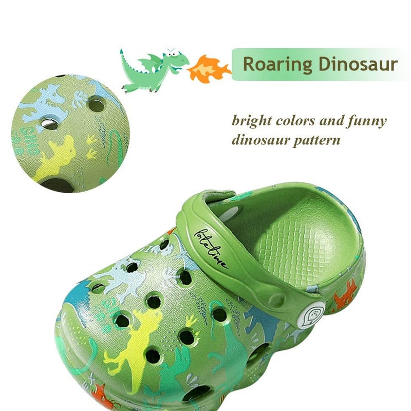 Fadezar Kids Cartoon Clogs Boys Girls Toddler Dinosaur Garden Shoes Slip On Beach Pool Shower Slide Sandals Green 7.5-8.5 Toddler - Image 3