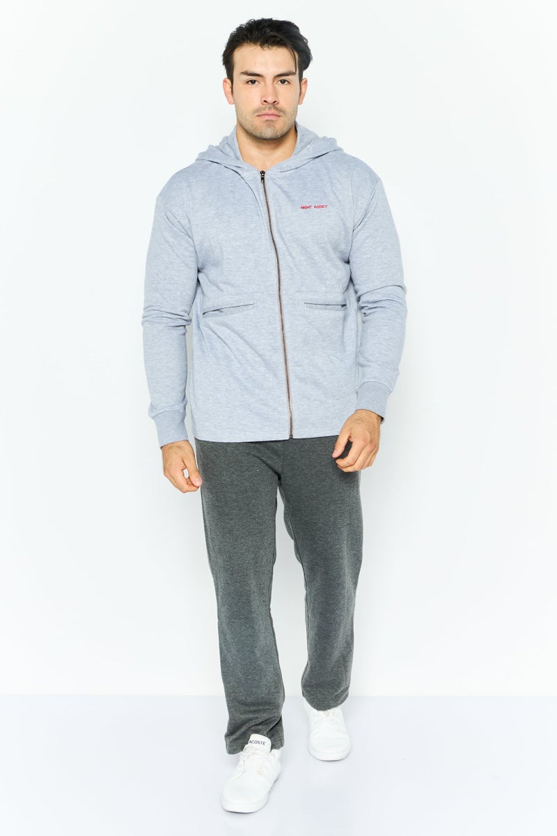 Night Addict Men Hooded Long Sleeve Embraided Logo Sweatshirt, Grey - Image 2