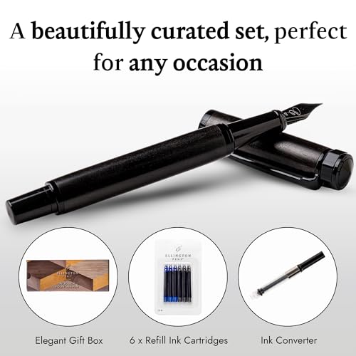 Ellington Pens Luxury Wood Fountain Pen Set Fine Nib Includes 6 Ink Cartridges Wooden Pen Gift Box Ink Converter Wood Pen For Writing Calligraphy Journaling Drawing Ebon Elegance - Image 3