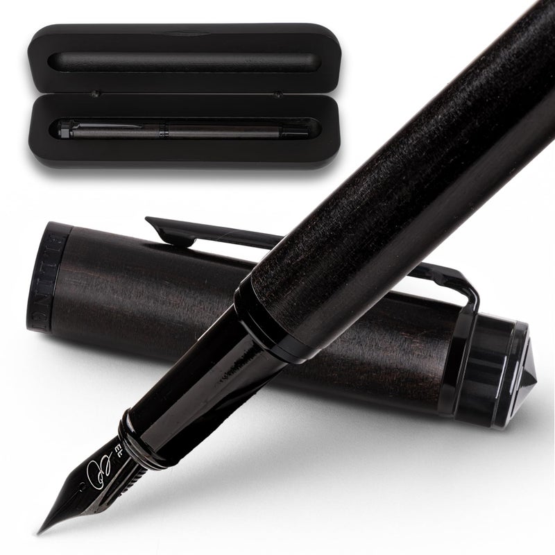 Ellington Pens Luxury Wood Fountain Pen Set Fine Nib Includes 6 Ink Cartridges Wooden Pen Gift Box Ink Converter Wood Pen For Writing Calligraphy Journaling Drawing Ebon Elegance - Image 2