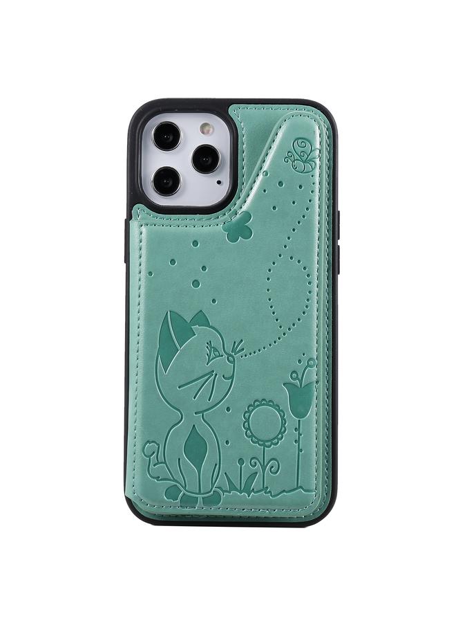 S-TOP Case For iPhone 12 Pro Max Cat Bee Embossing Pattern Shockproof Protective Case with Card Slots & Photo Frame - Image 2
