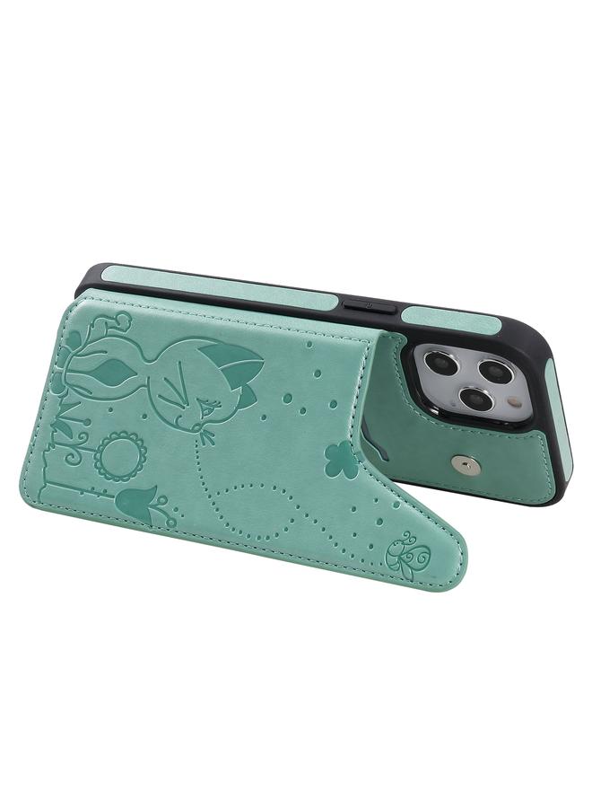 S-TOP Case For iPhone 12 Pro Max Cat Bee Embossing Pattern Shockproof Protective Case with Card Slots & Photo Frame - Image 4