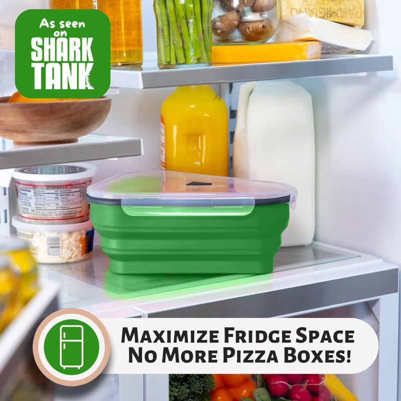 PIZZA PACK The Perfect Pizza Packâ„¢ - Reusable Pizza Storage Container with 5 Microwavable Serving Trays - BPA-Free Adjustable Pizza Slice Container to Organize & Save Space, Green - Image 3
