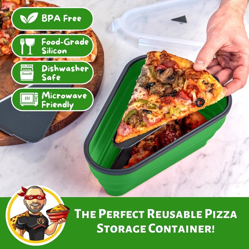 PIZZA PACK The Perfect Pizza Packâ„¢ - Reusable Pizza Storage Container with 5 Microwavable Serving Trays - BPA-Free Adjustable Pizza Slice Container to Organize & Save Space, Green - Image 2