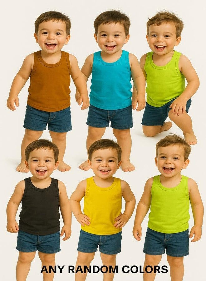 Cortica® Colorful Dark Solid Cotton Vest Baniyan Innerwear for Baby Boys, Girls, Kids & Infants | Sleeveless Undershirts Sando Ganji Tank Tops | Soft, Comfortable | Pack of 6 Multicolor - Image 2