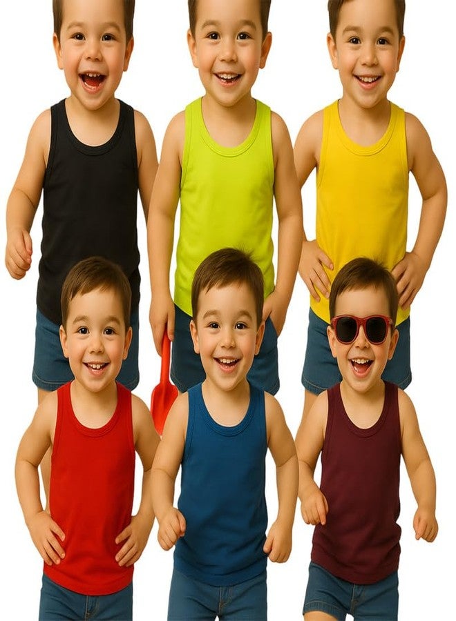 Cortica® Colorful Dark Solid Cotton Vest Baniyan Innerwear for Baby Boys, Girls, Kids & Infants | Sleeveless Undershirts Sando Ganji Tank Tops | Soft, Comfortable | Pack of 6 Multicolor - Image 1