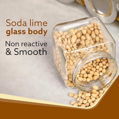 AGARO Elegant Cube Jar 580 ml, Square Shaped, Transparent Lid with Steel Finish, Storage Glass Container, Transparent, Kitchen Organiser, Multipurpose Jar, Pack of 2. - Image 4