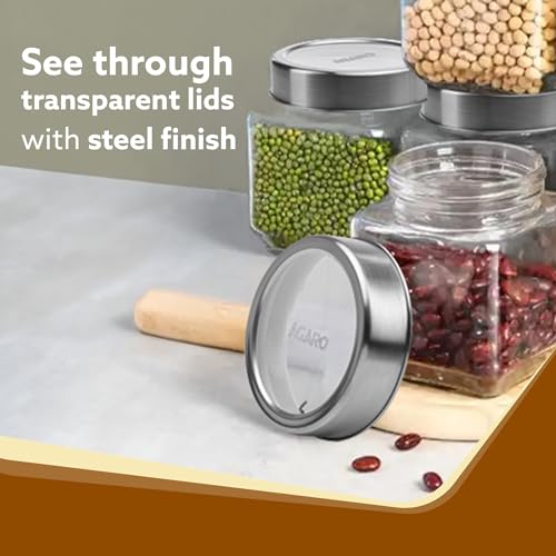 AGARO Elegant Cube Jar 580 ml, Square Shaped, Transparent Lid with Steel Finish, Storage Glass Container, Transparent, Kitchen Organiser, Multipurpose Jar, Pack of 2. - Image 5