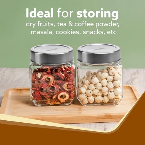 AGARO Elegant Cube Jar 580 ml, Square Shaped, Transparent Lid with Steel Finish, Storage Glass Container, Transparent, Kitchen Organiser, Multipurpose Jar, Pack of 2. - Image 3