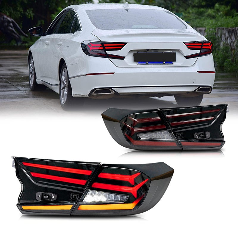 أضواء خلفية LED من إنجينيتي لسيارة هوندا أكورد الجيل العاشر 2018 2019 2020 2021 2022 مع إضاءة نهارية متحركة ومؤشر تسلسلي باللون الأسود