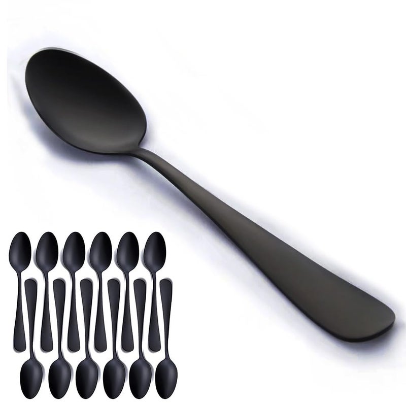 Matte Black Dessert Spoon Seeshine 68inch Stainless Steel Black Teaspoon Suitable for Family Kitchen Restaurant Set of 12 Dishwasher Safe