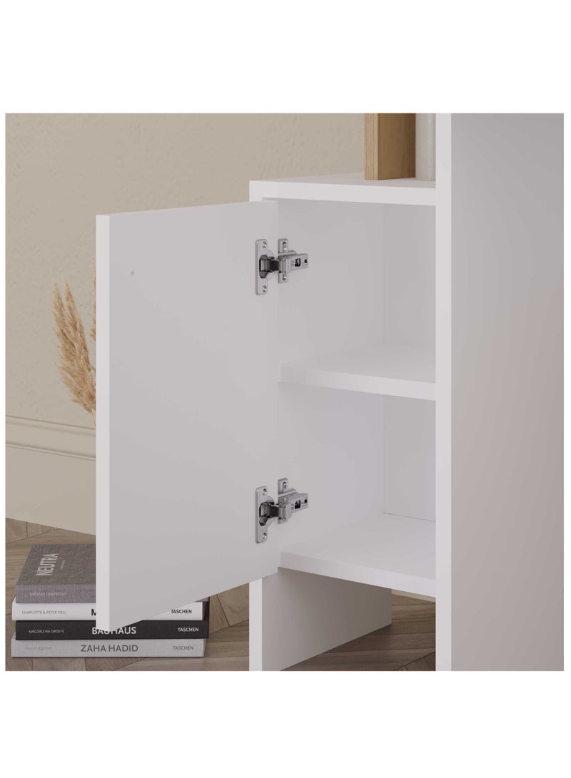 Mourah Home Mup Makeup Vanity Desk, Modern Dressing Table with 1 Drawer, 1 Door for storage 5- Tier, Dressing Table with Mirror, Storage Cabinets Bedroom Furniture - 35 x 151 x 105 CM - White/Oak - Image 4