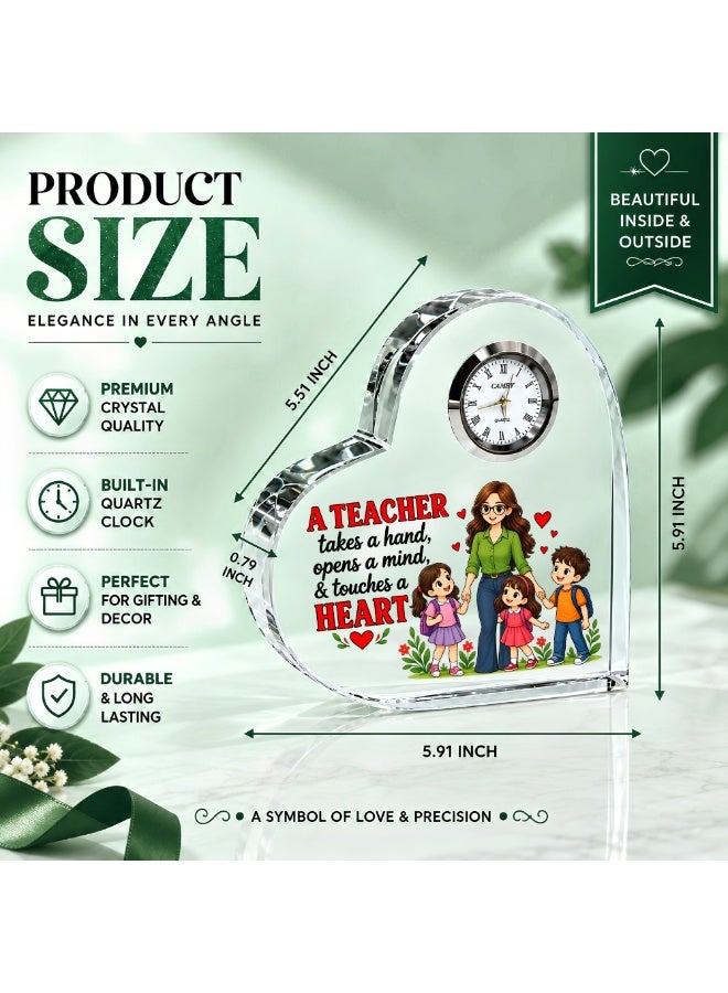 PRINTSHOP4ME Teachers Day Heart-Shaped Crystal Glass Clock Keepsake | Elegant Display for Home & Office | Thoughtful Gift for Teachers day, Student gift to teacher - Image 3