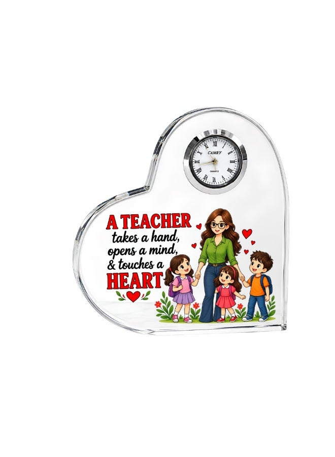PRINTSHOP4ME Teachers Day Heart-Shaped Crystal Glass Clock Keepsake | Elegant Display for Home & Office | Thoughtful Gift for Teachers day, Student gift to teacher - Image 1