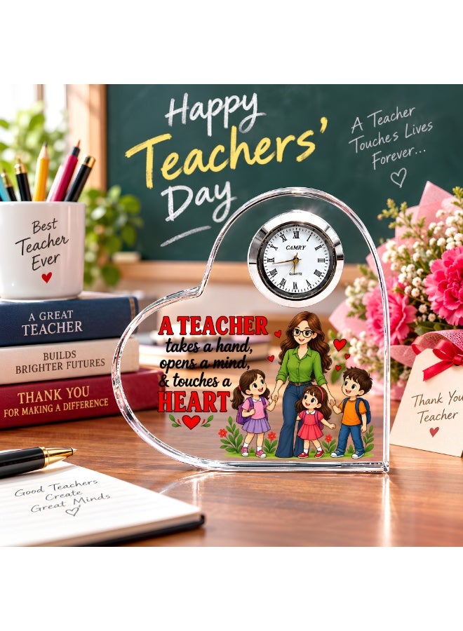 PRINTSHOP4ME Teachers Day Heart-Shaped Crystal Glass Clock Keepsake | Elegant Display for Home & Office | Thoughtful Gift for Teachers day, Student gift to teacher - Image 2