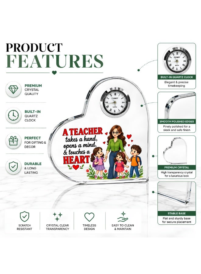 PRINTSHOP4ME Teachers Day Heart-Shaped Crystal Glass Clock Keepsake | Elegant Display for Home & Office | Thoughtful Gift for Teachers day, Student gift to teacher - Image 5