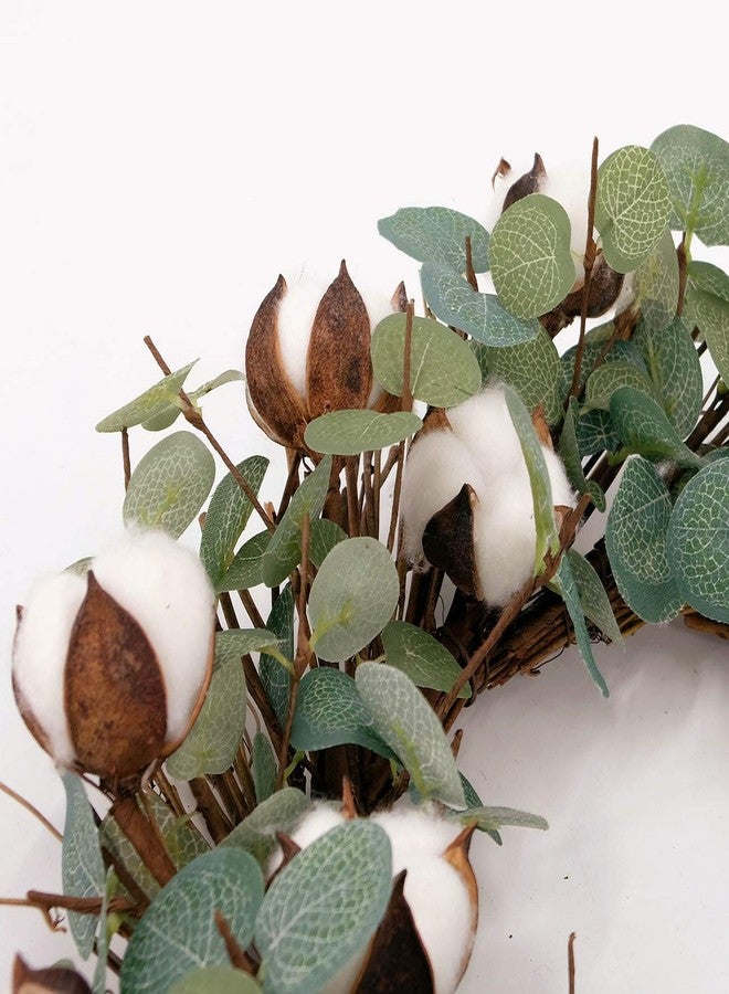 Idyllic Eucalyptus and Cotton Wreath, 14 Inches Artificial Wreath on a Natural Twig Base for Farmhouse, Garden, Wedding, Decor - Image 4