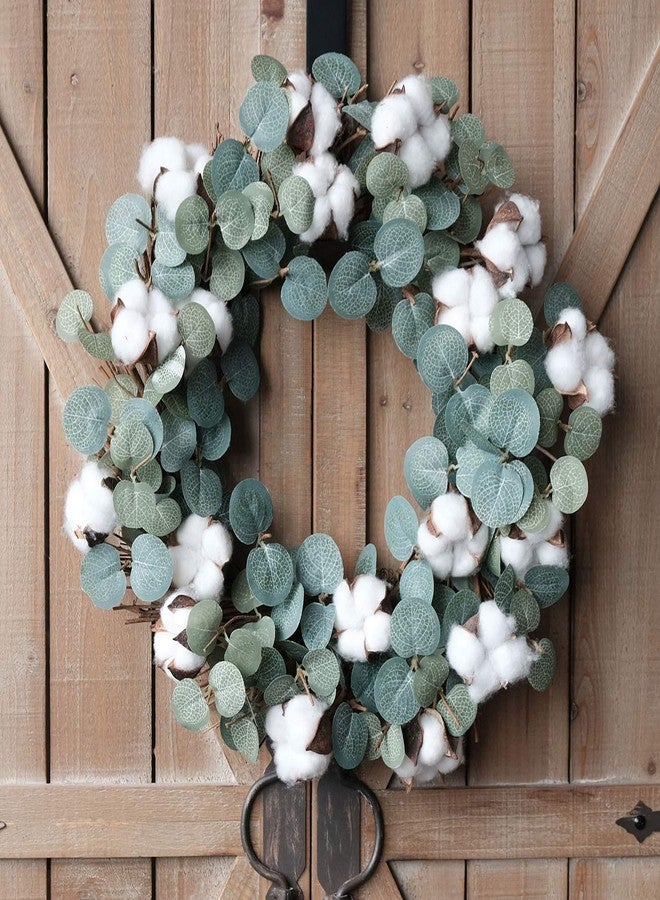 Idyllic Eucalyptus and Cotton Wreath, 14 Inches Artificial Wreath on a Natural Twig Base for Farmhouse, Garden, Wedding, Decor - Image 5