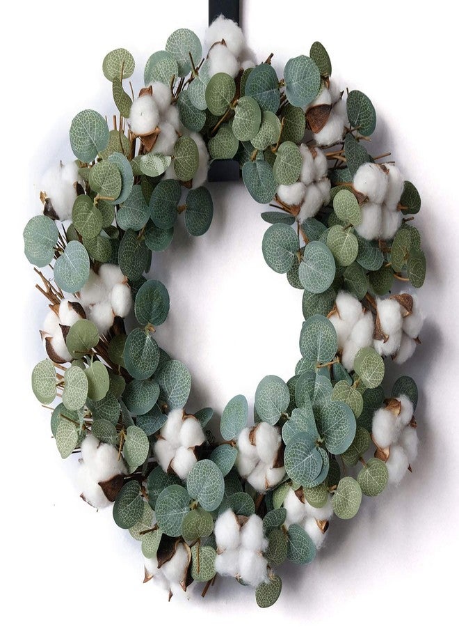Idyllic Eucalyptus and Cotton Wreath, 14 Inches Artificial Wreath on a Natural Twig Base for Farmhouse, Garden, Wedding, Decor - Image 2