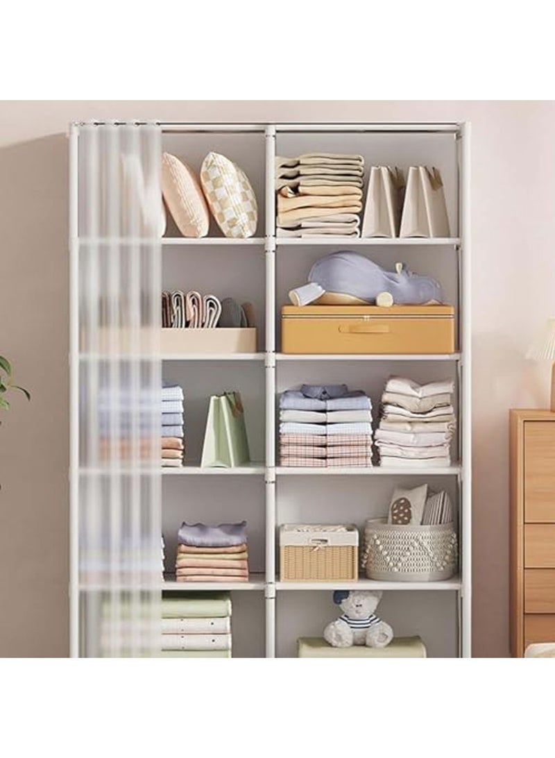 6-layer portable fabric wardrobe, large capacity wardrobe storage rack with curtain, suitable for bedroom and living room - Image 4