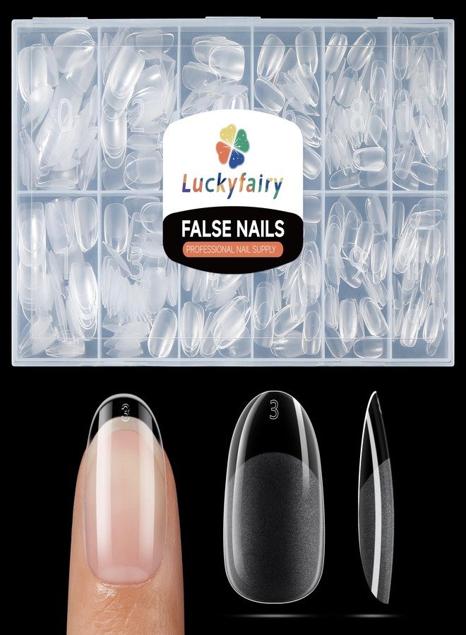 Luckyfairy 504 Pcs Short Oval Round False Nails Preformed Gel Nail Tips 15 Sizes Semi Matte Almond Acrylic No Filing Nail Extension at Home - Image 1