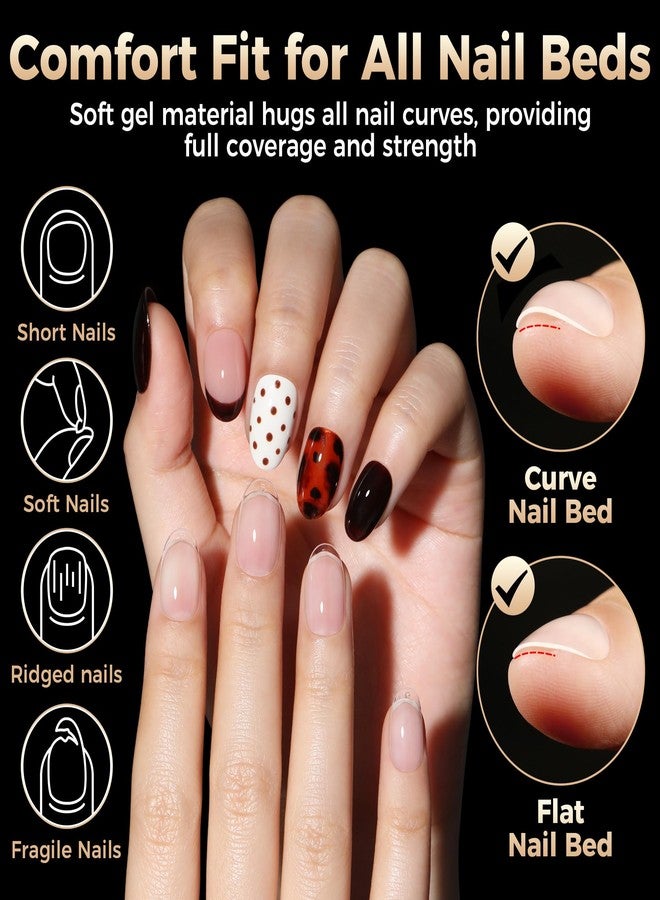 Luckyfairy 504 Pcs Short Oval Round False Nails Preformed Gel Nail Tips 15 Sizes Semi Matte Almond Acrylic No Filing Nail Extension at Home - Image 2