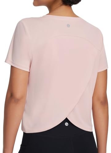 baleaf Womens Athletic Sun Shirts Short Sleeve Running Tops Workout Cropped Split Back Gym UPF 50 Quick Dry Lightweight Sun Protection Pink M - Image 1