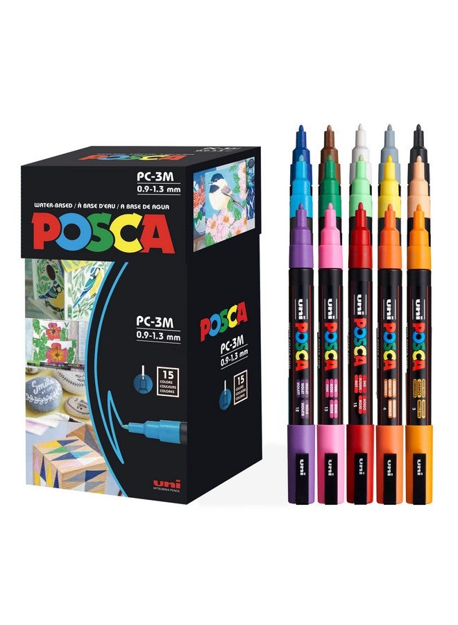 POSCA 15 Posca Paint Markers, 3M Fine Posca Markers of Acrylic Paint Penswith Reversible Tips | Posca Pens for Art Supplies, Fabric Paint, Fabric Markers, Paint Pen, Art Markers - Image 1