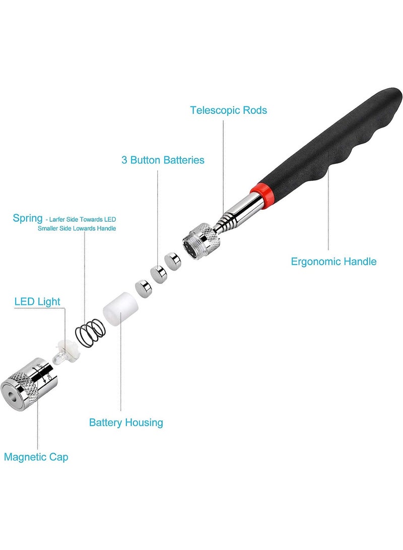 Magnetic Telescoping Pickup Tool with LED light, Stainless Steel Magnet Stick Pick Up Tool, Magnetic Retrieval Tool for Hard to Reach Places, Magnet Sticks, 8LB, Gifts For Men, Dad, Handyman - Image 2