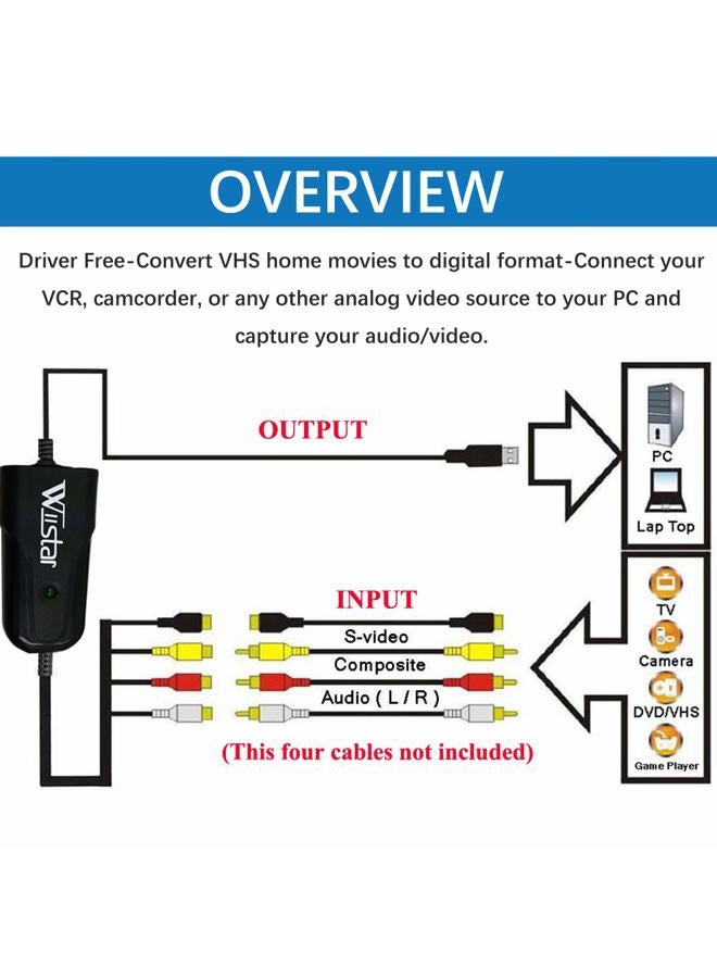 Wiistar USB 2.0 Video Capture Card Device Adapter VHS to DVD Digital Converter Support Windows 10/8/7/XP Capture Video Driver Free Easycap - Image 4