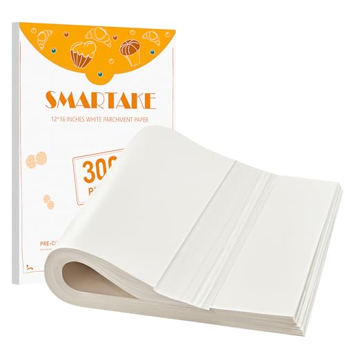 SMARTAKE 300 Pcs Parchment Paper Baking Sheets 12x16 Inch PreCut Baking Parchment NonStick Kitchens Cookie Baking Paper for Oven Grilling Air Fryer Steaming Bread Cake Cookie Meat Pizza White