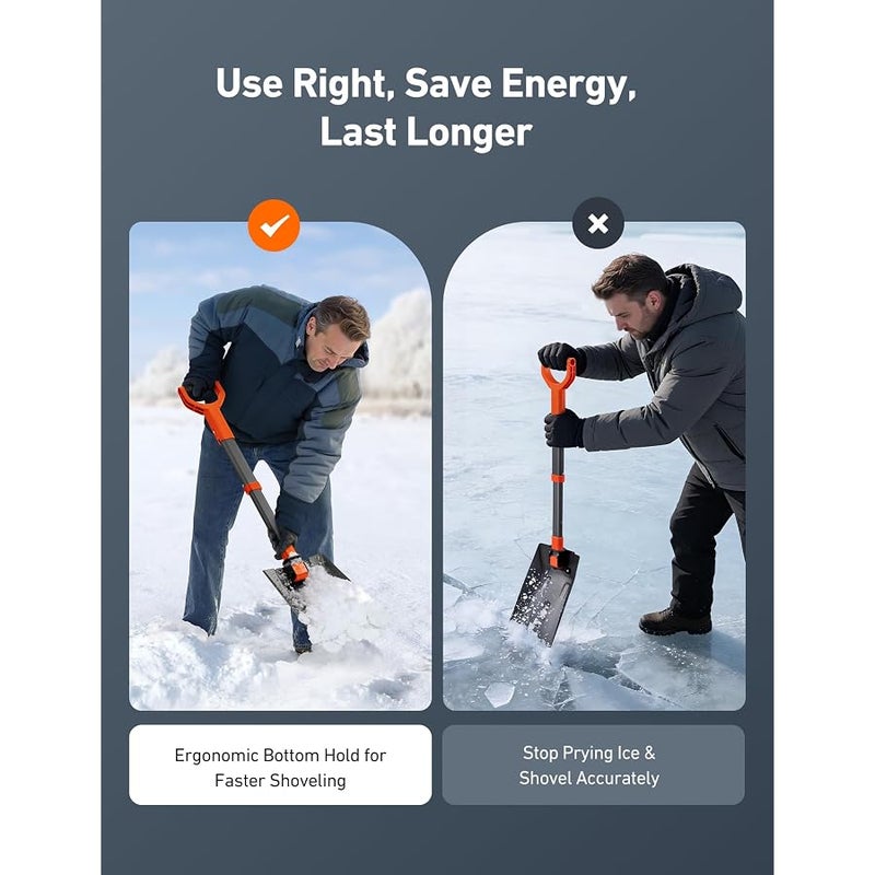 AstroAI Snow Shovel Extendable Shovel with Reinforced Aluminium Handle and Iron Hinge, Portable and Multifunctional Snow Shovel in Winter for Car, Snowmobile, Camping - Image 4