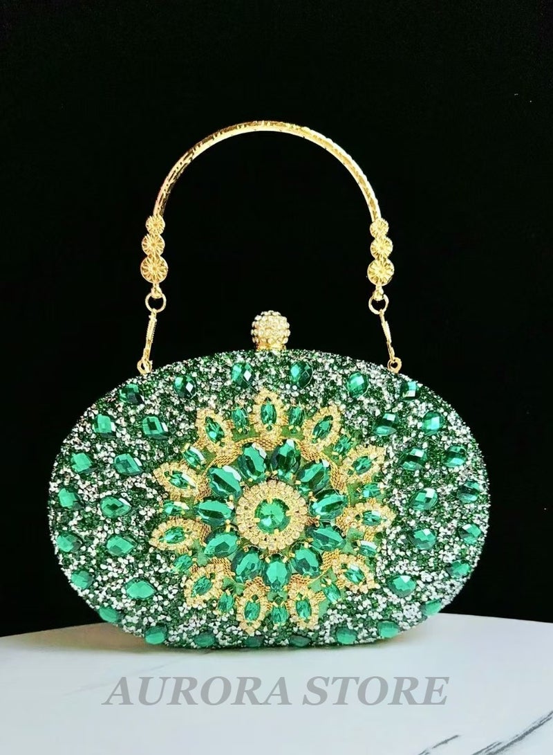 Green Sunflower Clutch Purses For Women Rhinestone Evening Purse Sparkling Handbags Crystal Clutch For Wedding Party，Valentine's Day gift  - Image 1