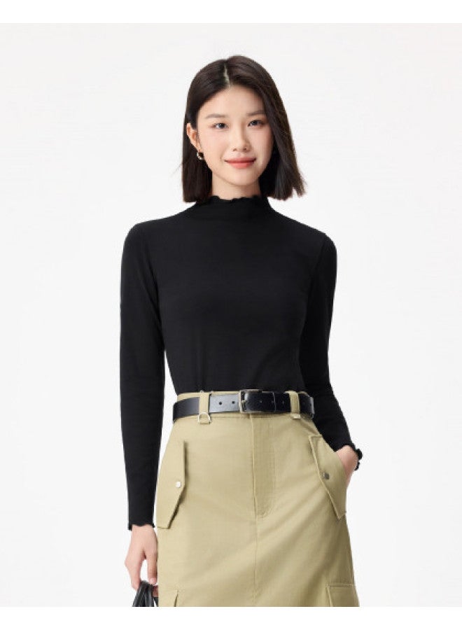 purcotton Women'S Knitted Sweater Semi-High Neck Long Sleeve T-Shirt For Autumn And Winter, Elegant, Exquisite, Comfortable, Versatile, Casual, And Commuter-Friendly - Image 1