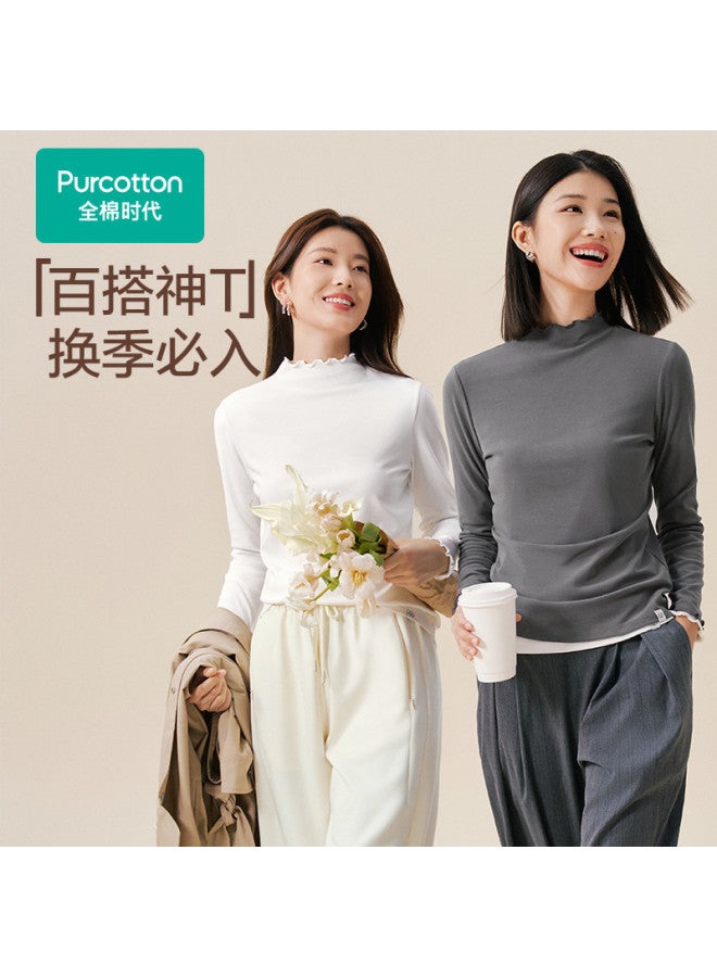 purcotton Women'S Knitted Sweater Semi-High Neck Long Sleeve T-Shirt For Autumn And Winter, Elegant, Exquisite, Comfortable, Versatile, Casual, And Commuter-Friendly - Image 3
