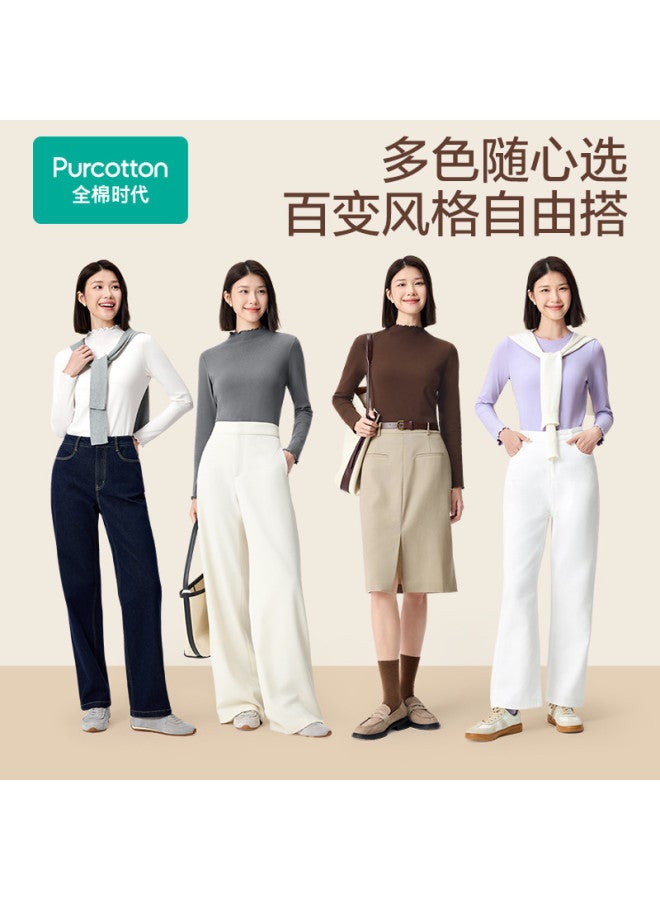 purcotton Women'S Knitted Sweater Semi-High Neck Long Sleeve T-Shirt For Autumn And Winter, Elegant, Exquisite, Comfortable, Versatile, Casual, And Commuter-Friendly - Image 4