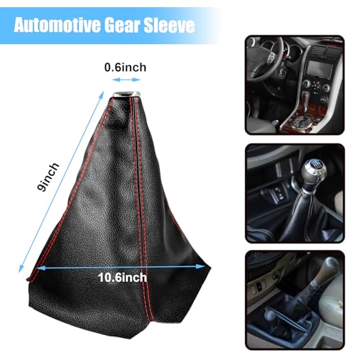 Sylvil Car Shift Knob Dust Cover, Gear Shift Knob Cover for Protection, Leather Manual/Automatic Shifter Shift Boots Cover, Decorate Car Interior, Universal Car Accessories (Black+Red PU) - Image 2