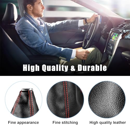 Sylvil Car Shift Knob Dust Cover, Gear Shift Knob Cover for Protection, Leather Manual/Automatic Shifter Shift Boots Cover, Decorate Car Interior, Universal Car Accessories (Black+Red PU) - Image 3